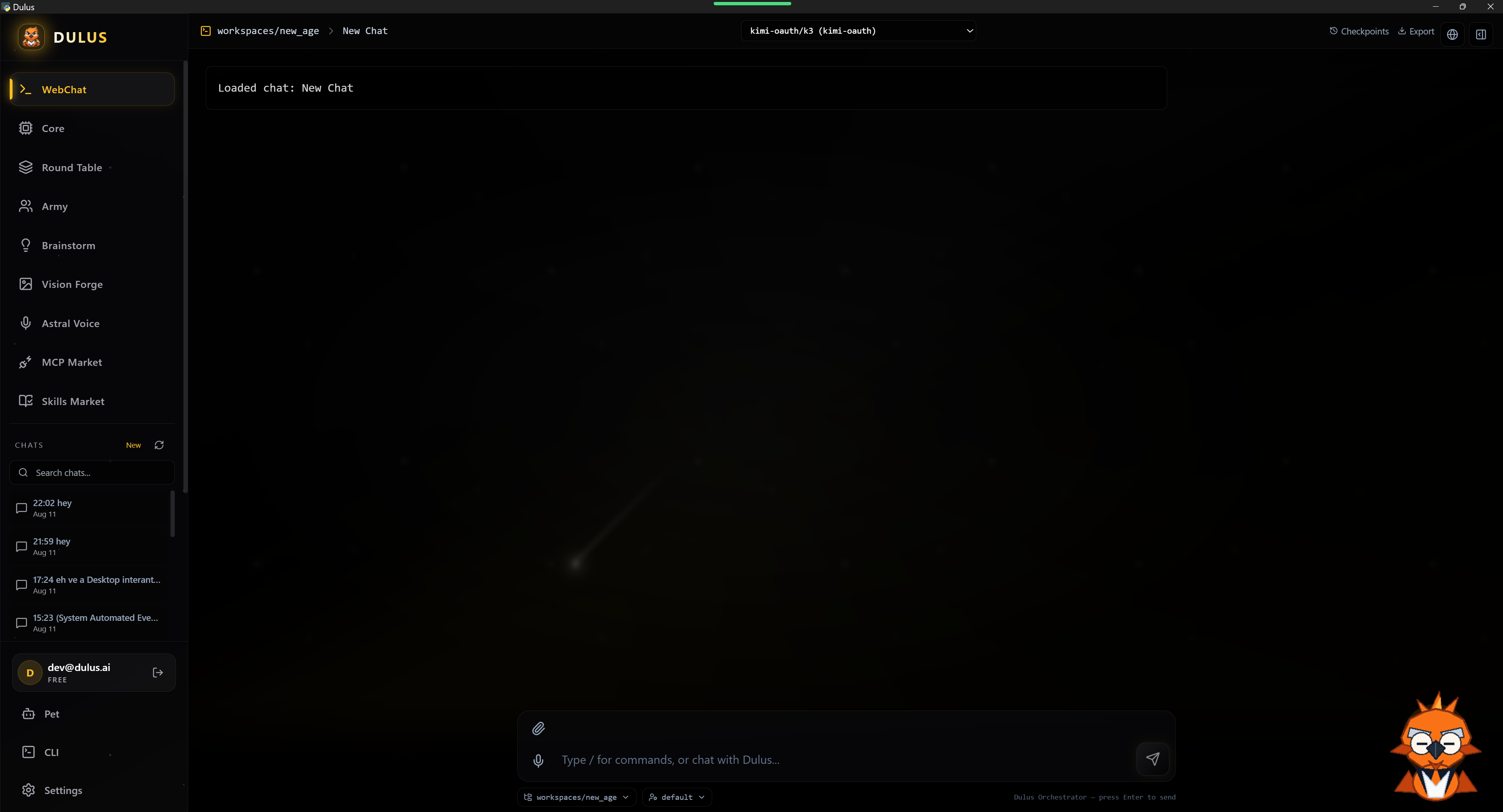 Dulus desktop agent interface